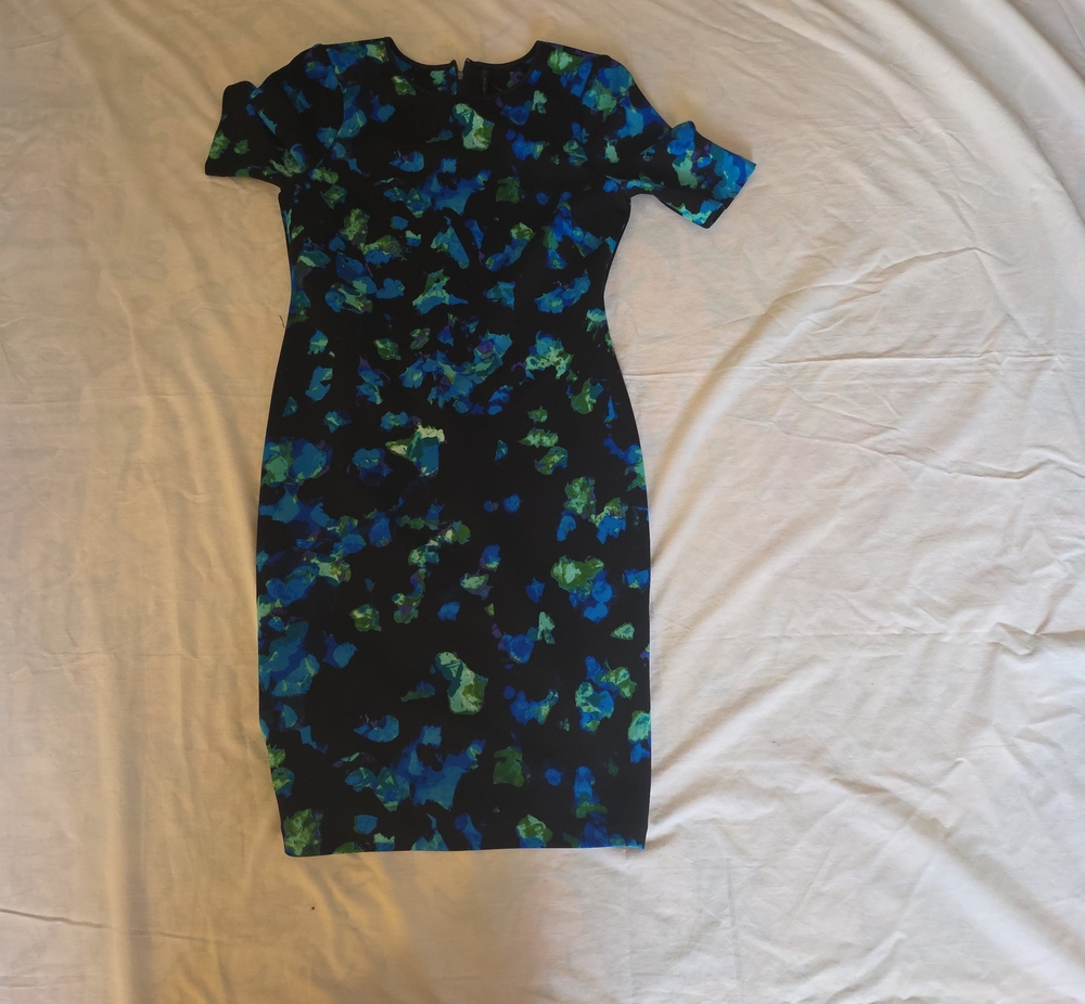 Marc New York Women's Black Floral Sheath Dress with Blue & Green Print
